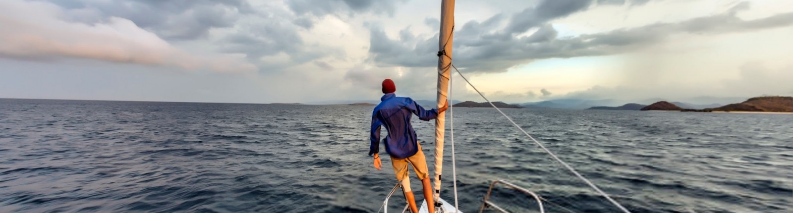 Main sailing on a boat at sea